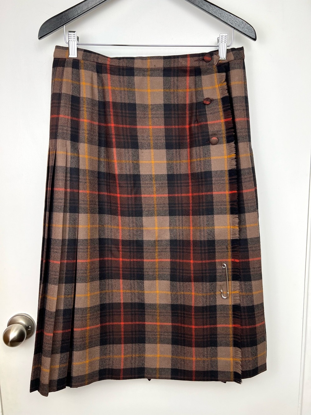 Aljean Canada Vintage Pleated Tartan Wool Kilt Skirt Sz 10 (V14) Brown Red Tones